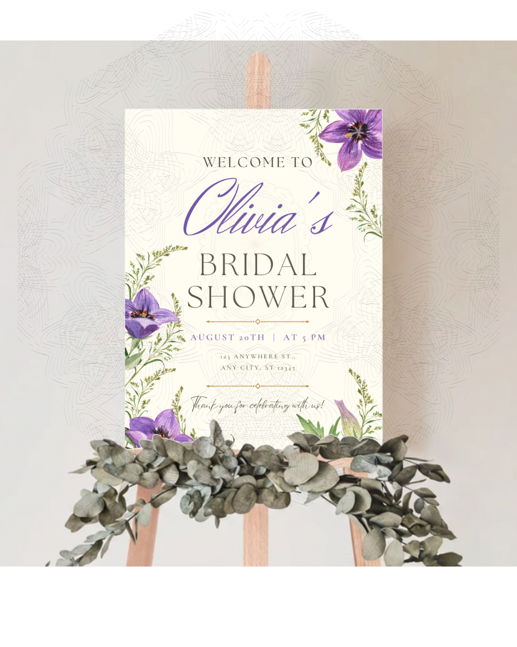 Violet Wildflower Bridal Shower Welcome Sign | Editable Canva Template | Digital Download
