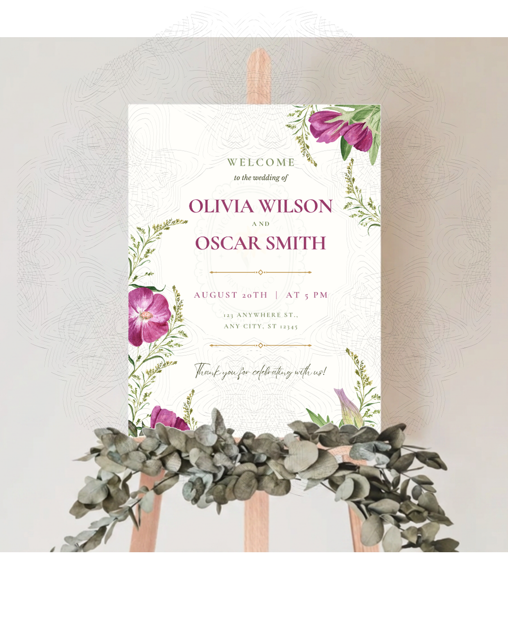 Purple Wildflower Wedding Welcome Sign | Editable Canva Template | Digital Download