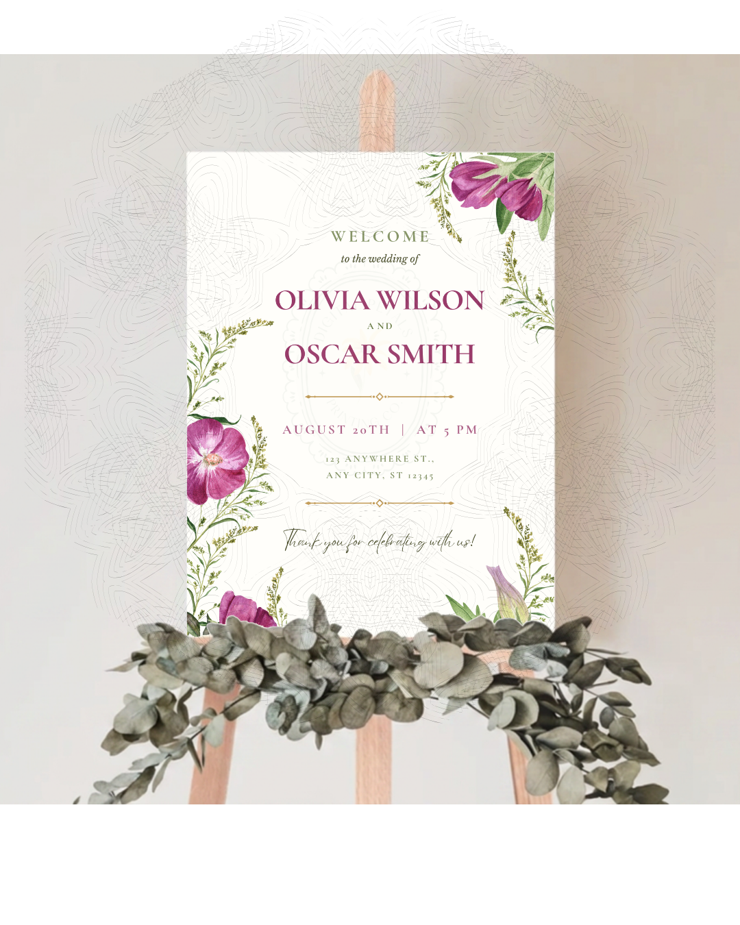Purple Wildflower Wedding Welcome Sign | Editable Canva Template | Digital Download