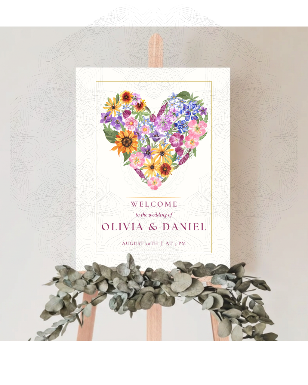 Wildflower Heart Bridal Shower Welcome Sign | Editable Canva Template | Digital Download
