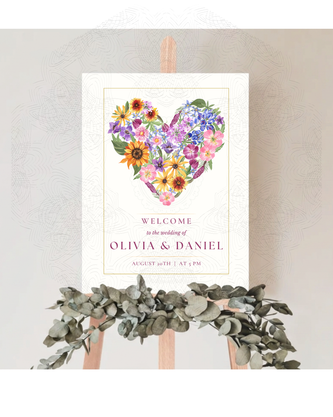 Wildflower Heart Bridal Shower Welcome Sign | Editable Canva Template | Digital Download