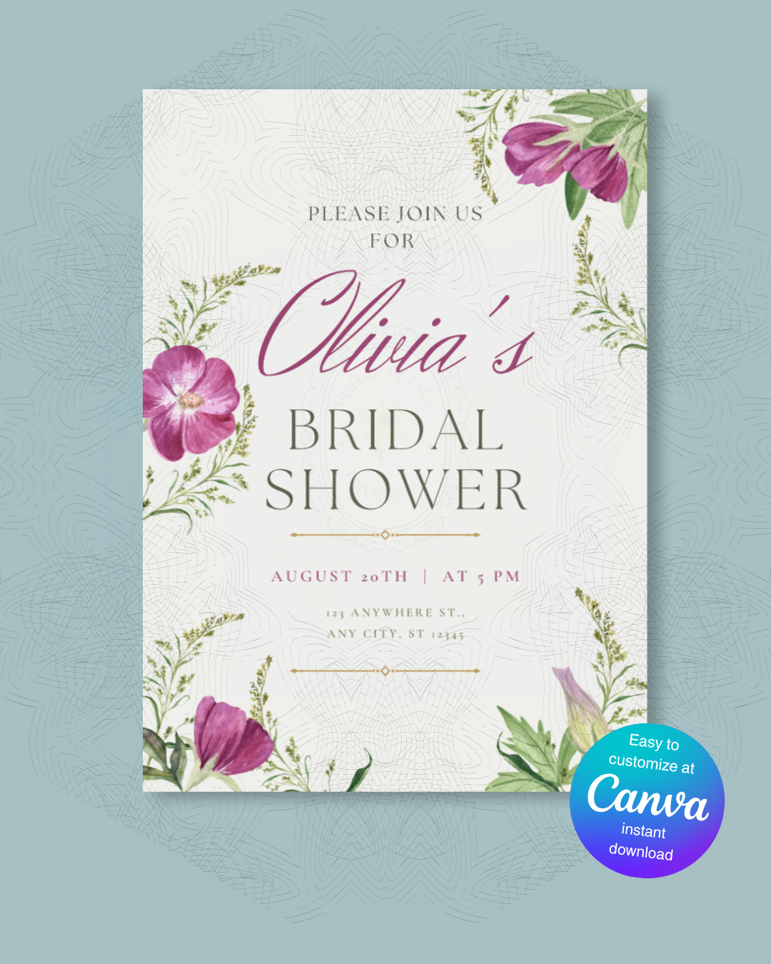 Purple Wildflower Bridal Shower Invitation | Minimalist Printable Invite | Digital Download