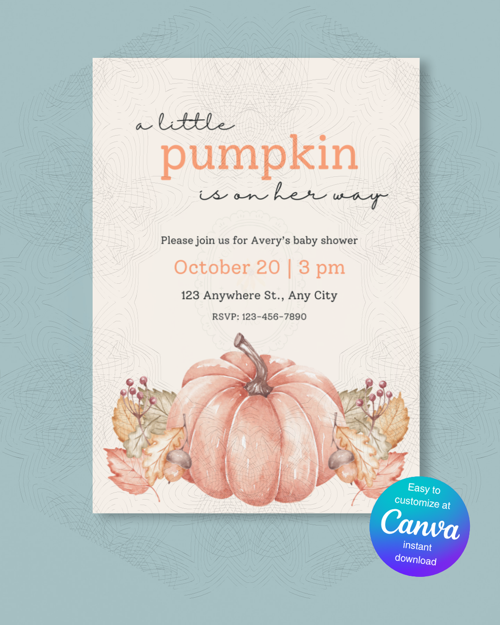 Fall Pumpkin Baby Shower Invitation | Printable Invite | Digital Download