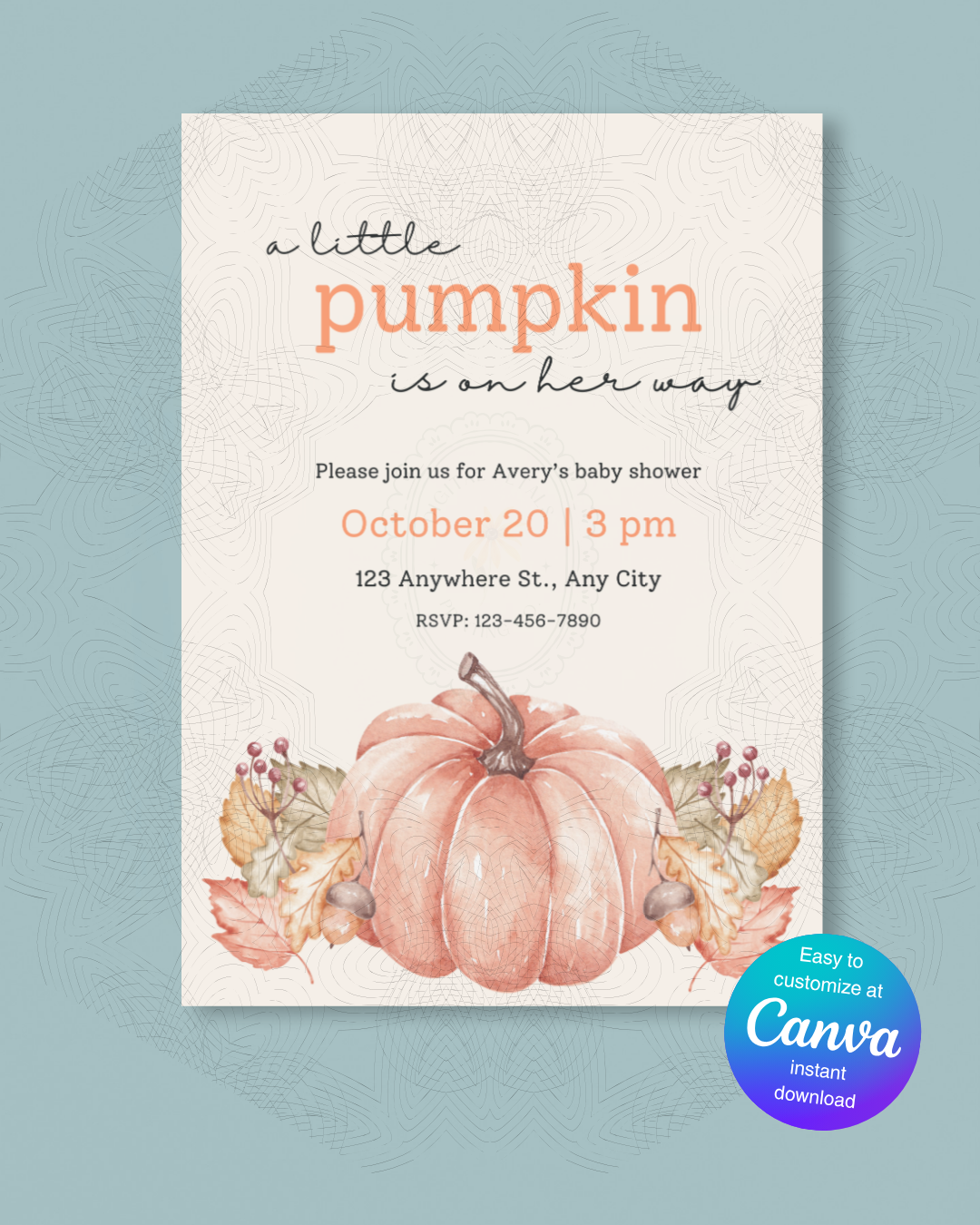 Fall Pumpkin Baby Shower Invitation | Printable Invite | Digital Download