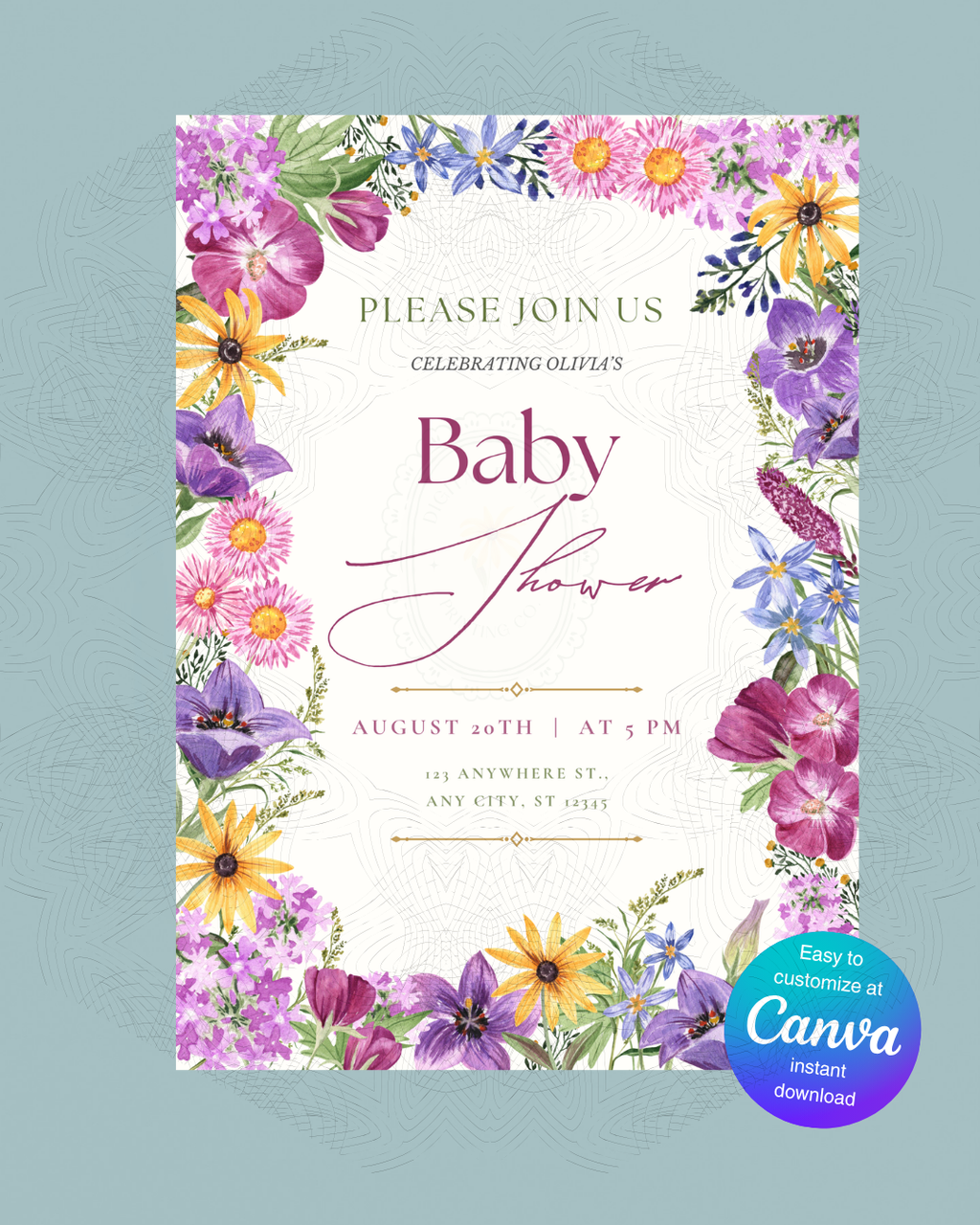 Wildflower Baby Shower Invitation | Printable Floral Invite | Digital Download