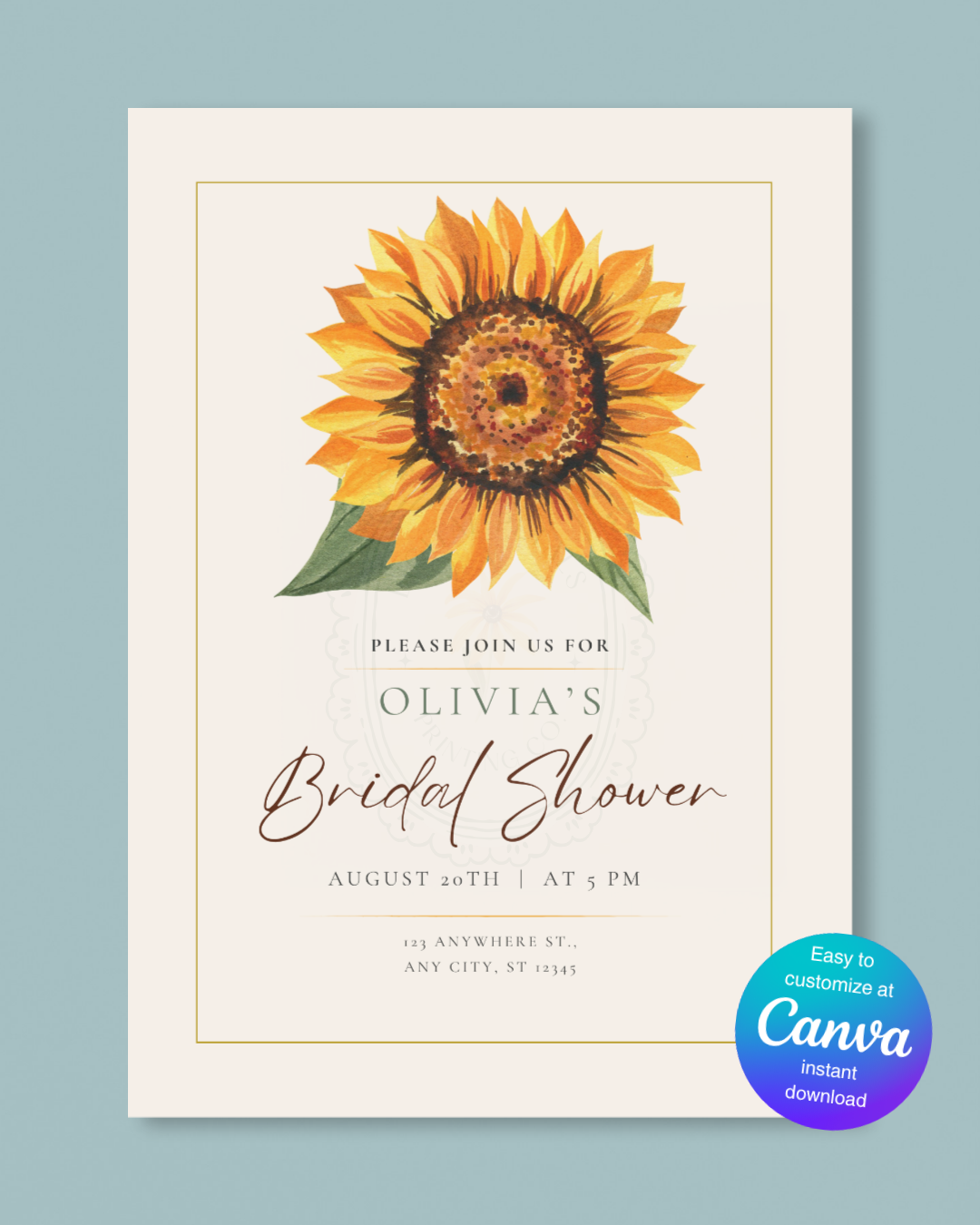 Sunflower Bridal Shower Invitation — Editable Digital Download Template