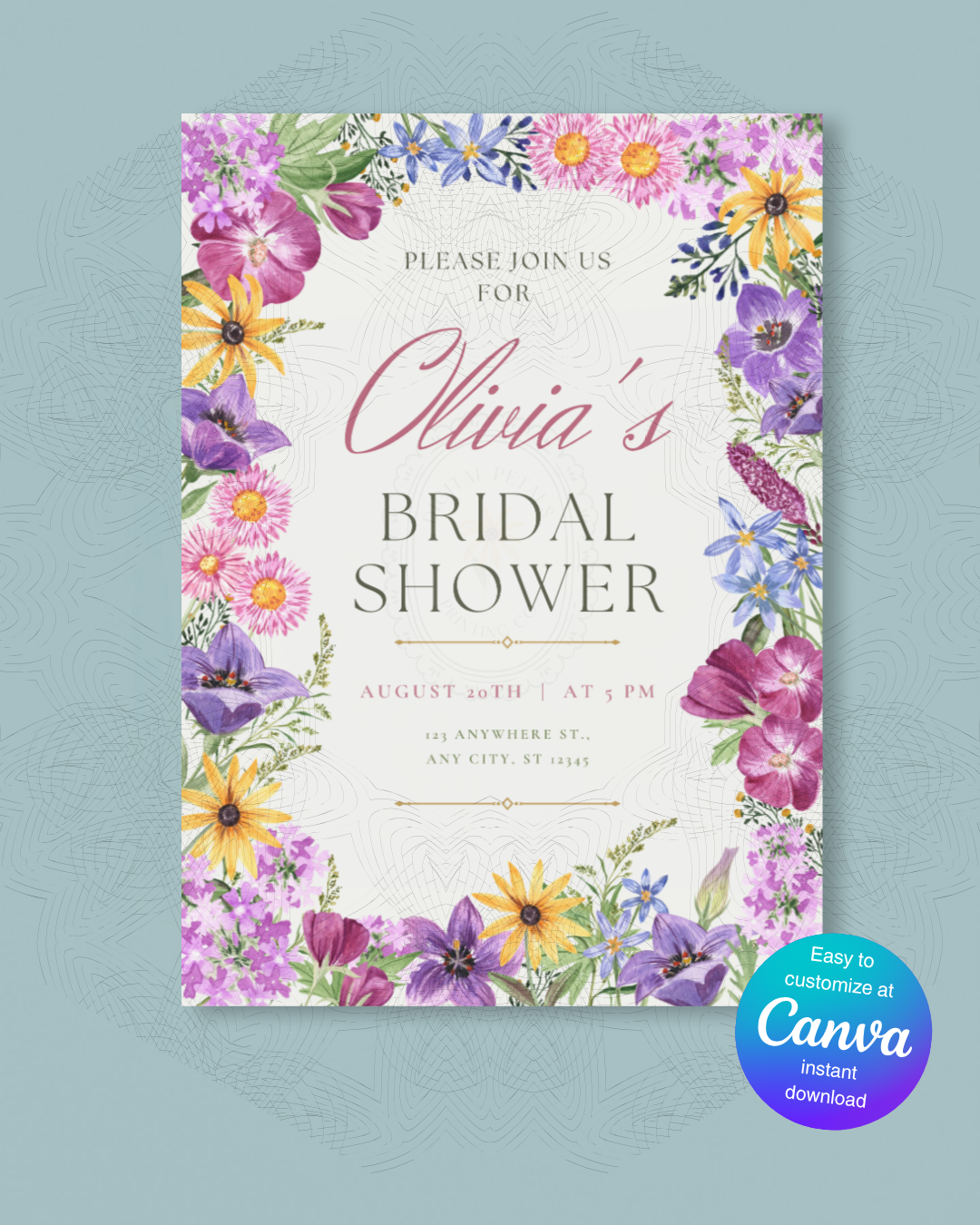 Wildflower Bridal Shower Invitation | Printable Floral Invite | Digital Download