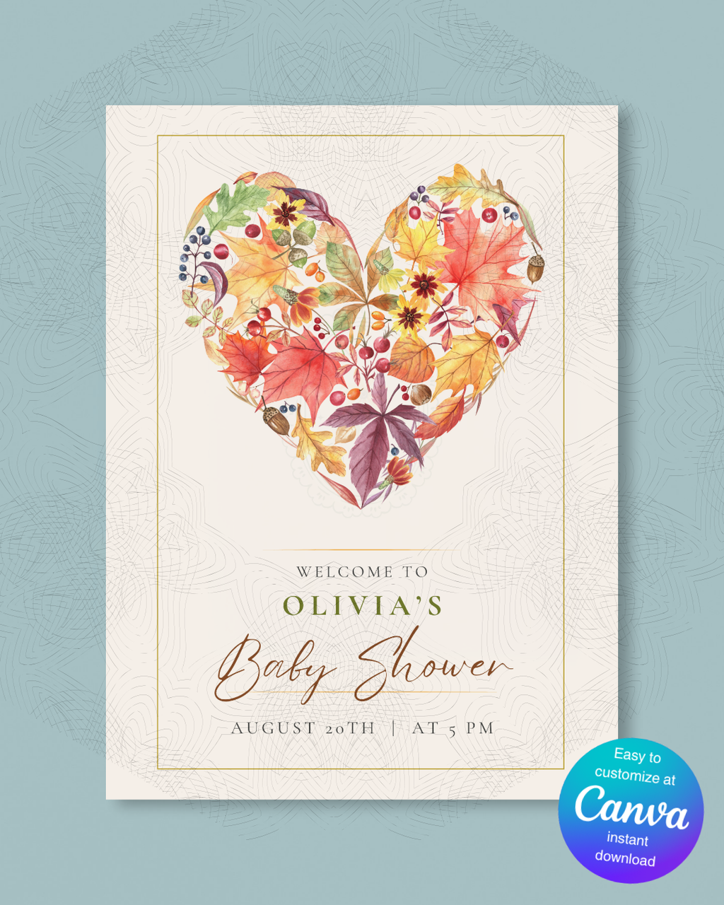 Fall Baby Shower Welcome Sign | Editable Canva Template | Instant Digital Download