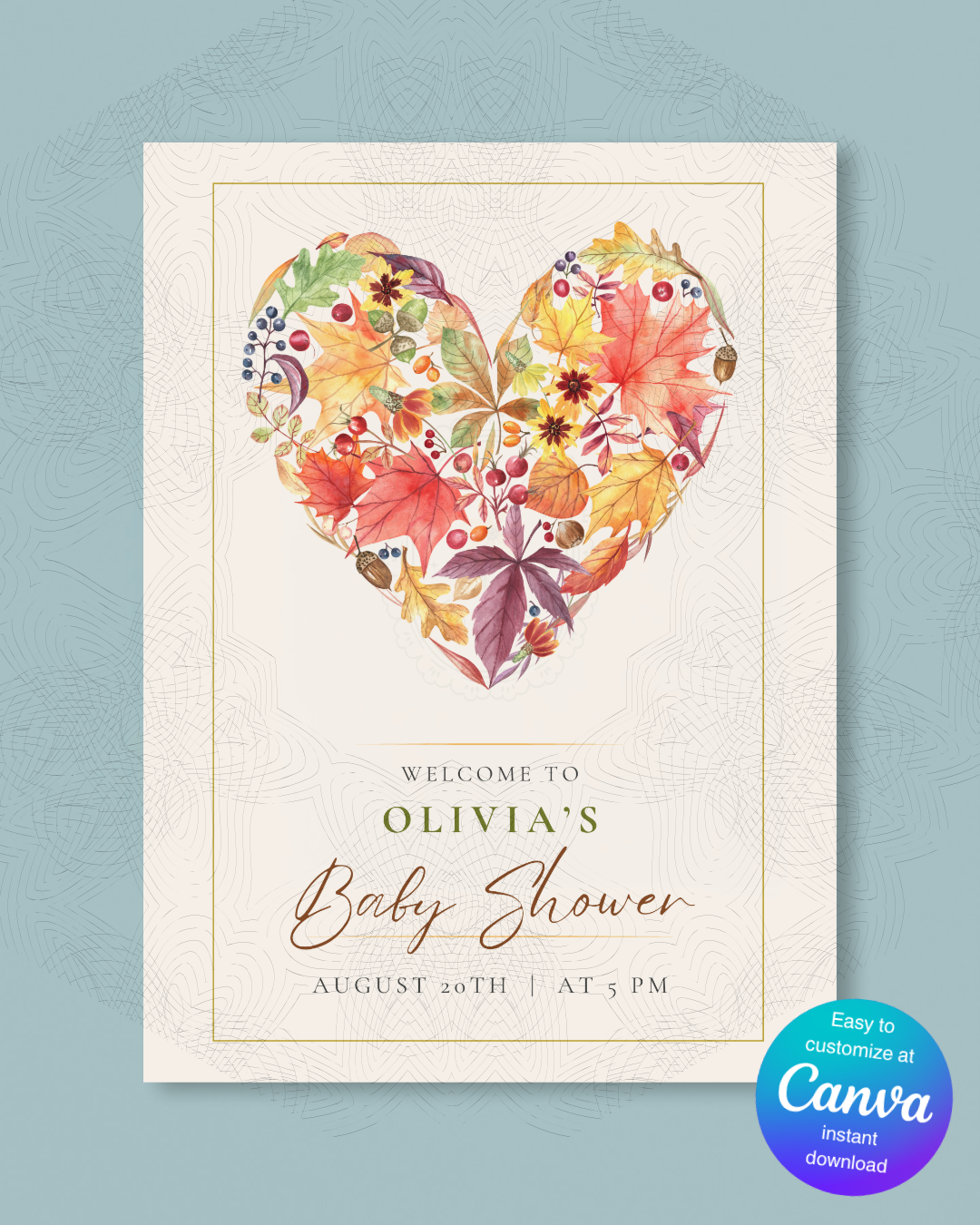 Fall Baby Shower Welcome Sign | Editable Canva Template | Instant Digital Download