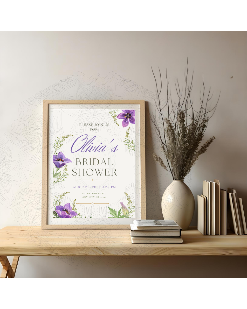 Violet Wildflower Bridal Shower Invitation | Minimalist Printable Invite | Digital Download