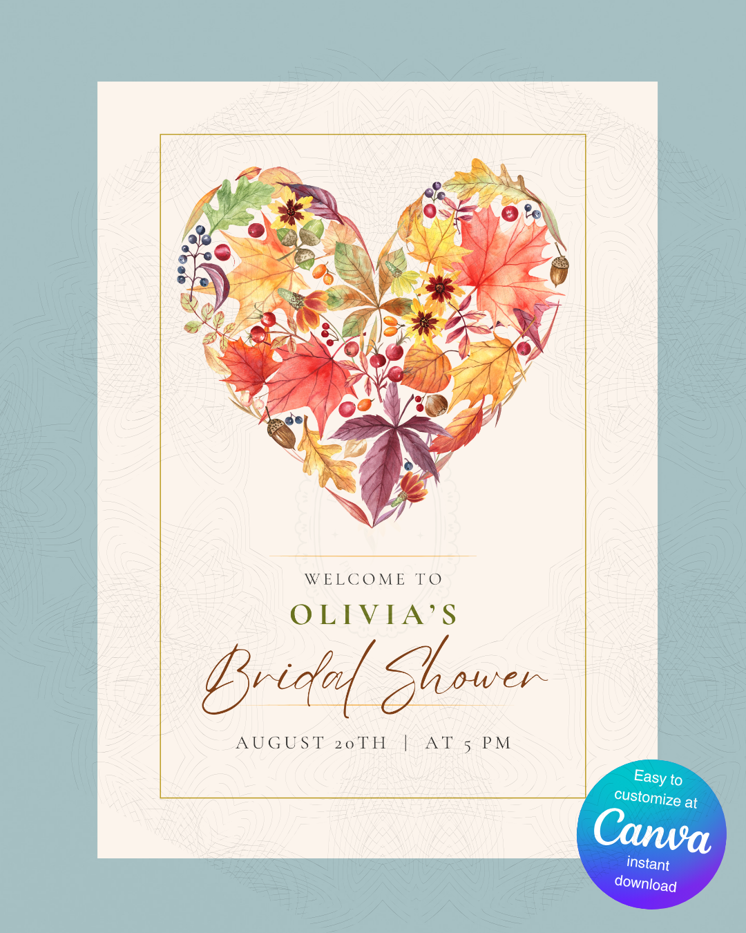 Fall Bridal Shower Welcome Sign | Editable Canva Template | Digital Download