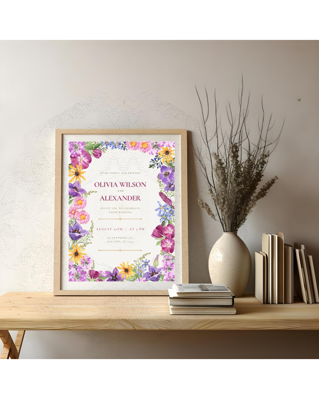 Wildflower Border Wedding Invitation | Printable Botanical Invite | Digital Download