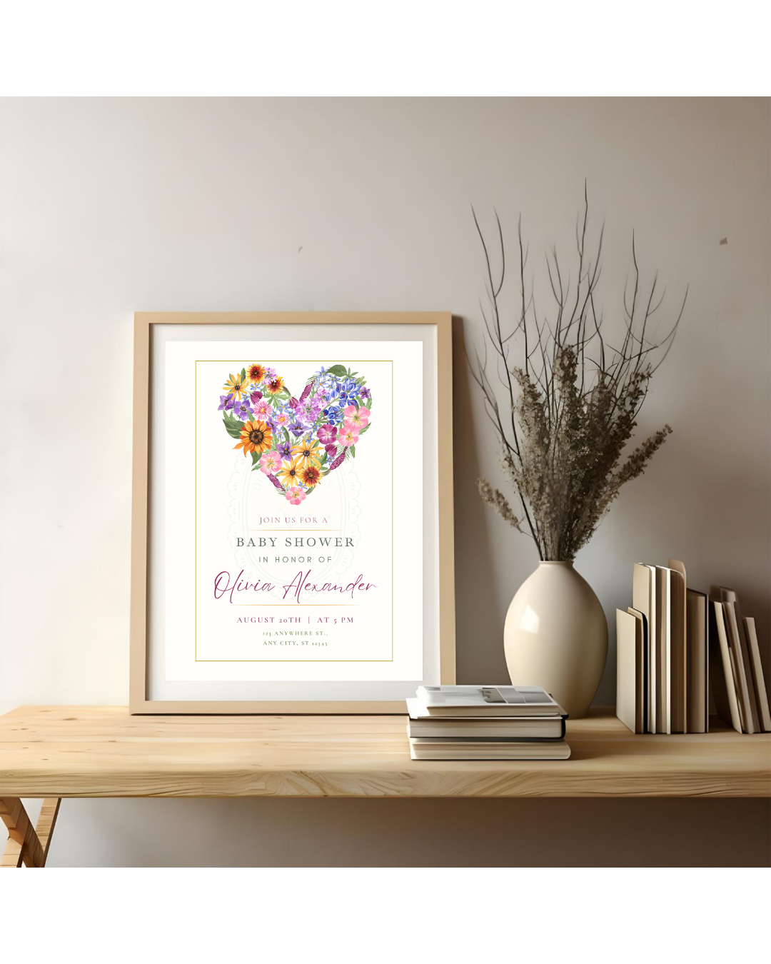 Wildflower Heart Baby Shower Invitation — Editable Digital Download Template