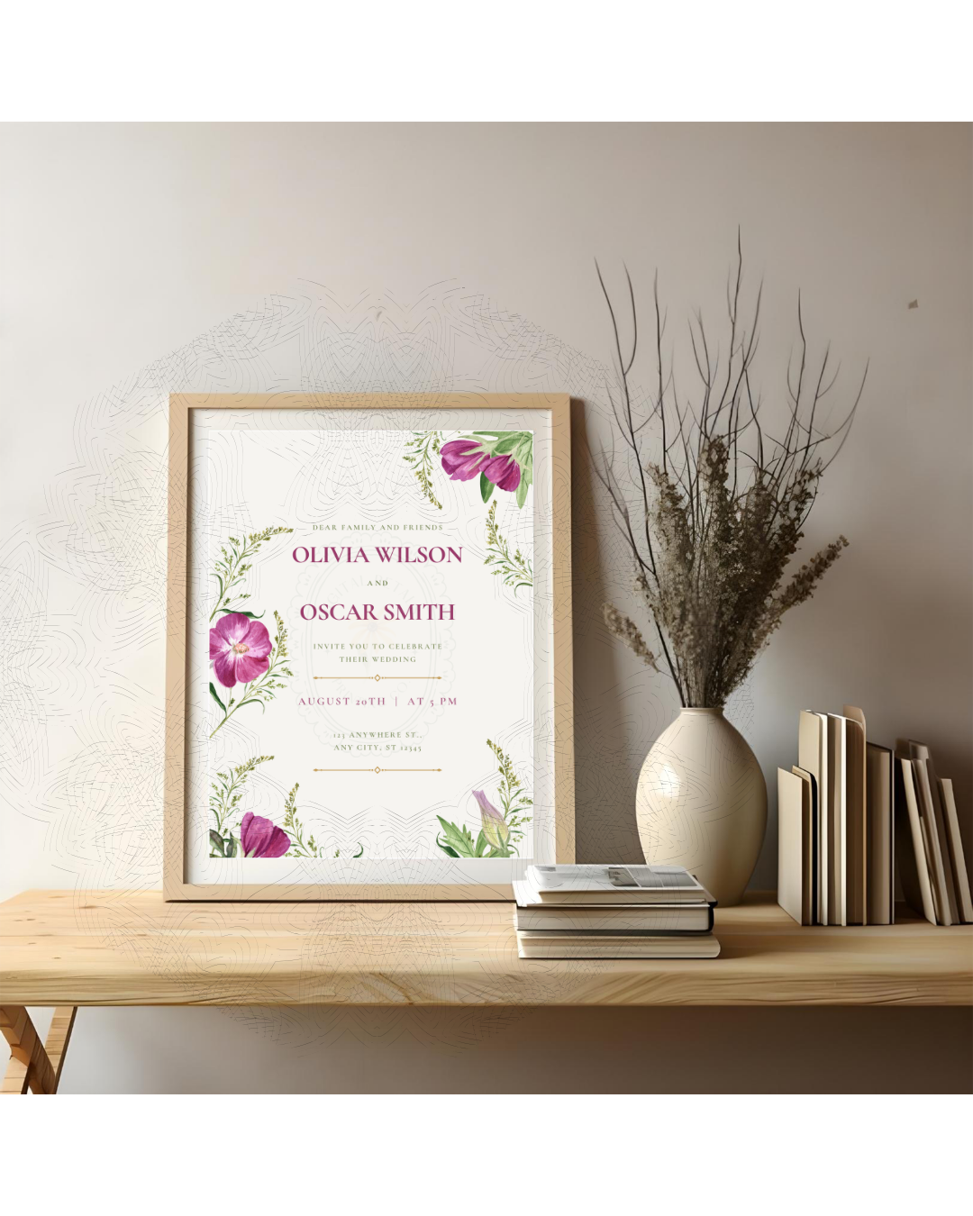 Purple Wildflower Wedding Invitation | Minimalist Printable Invite | Digital Download