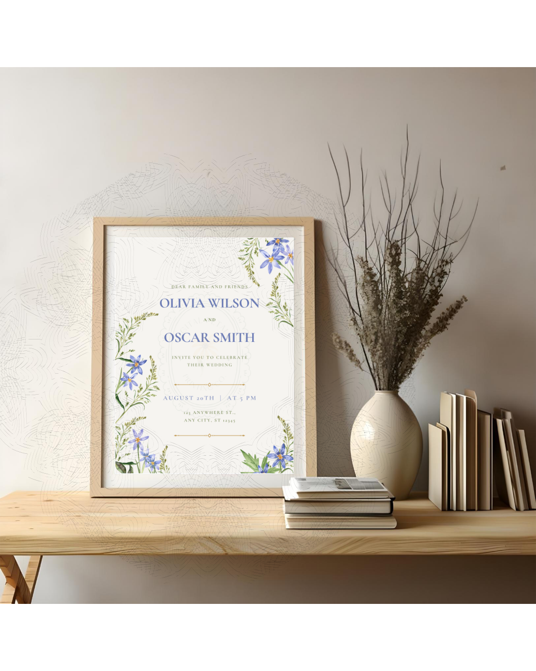 Blue Wildflower Wedding Invitation | Minimalist Printable Invite | Digital Download