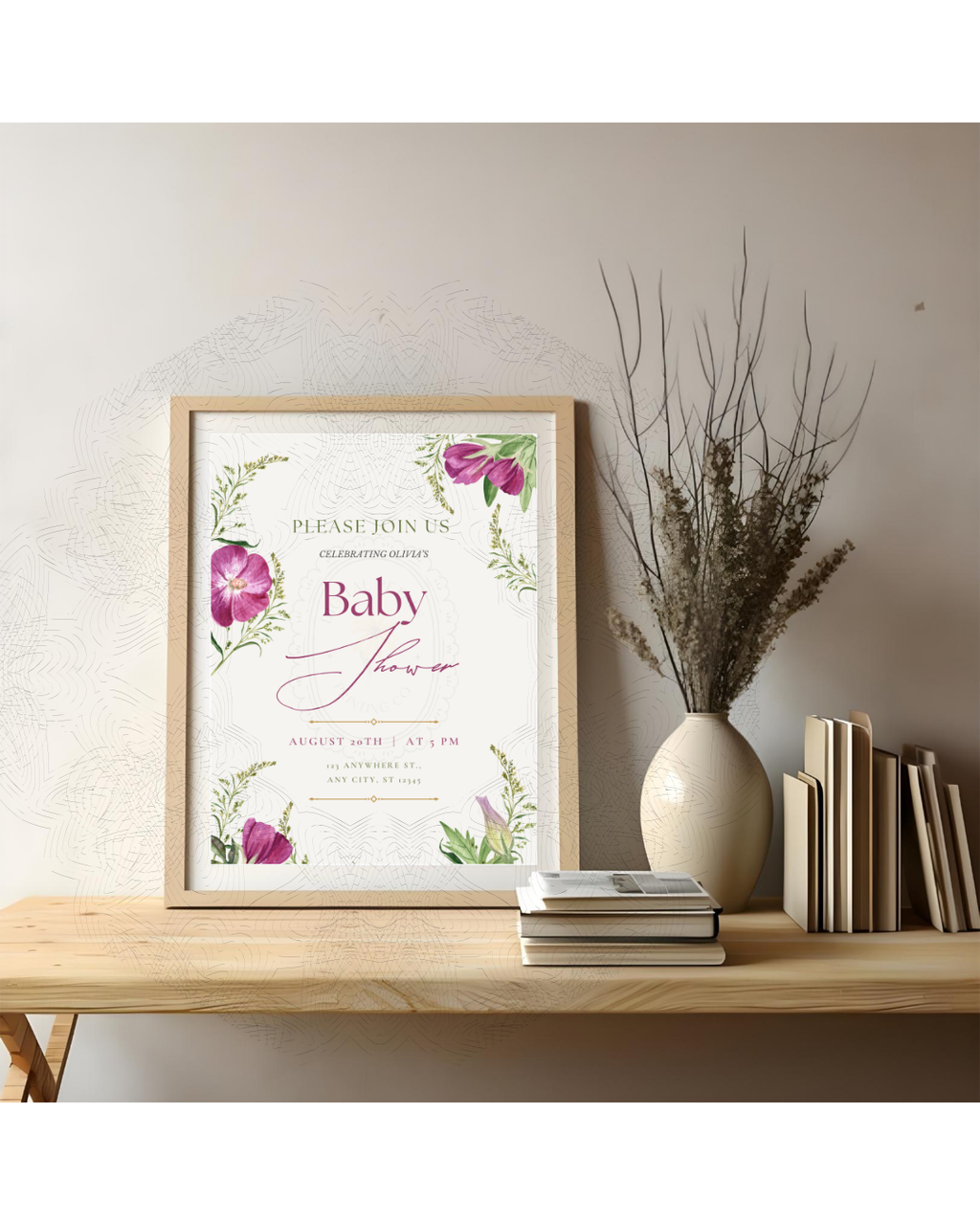 Purple Wildflower Baby Shower Invitation | Minimalist Printable Invite | Digital Download