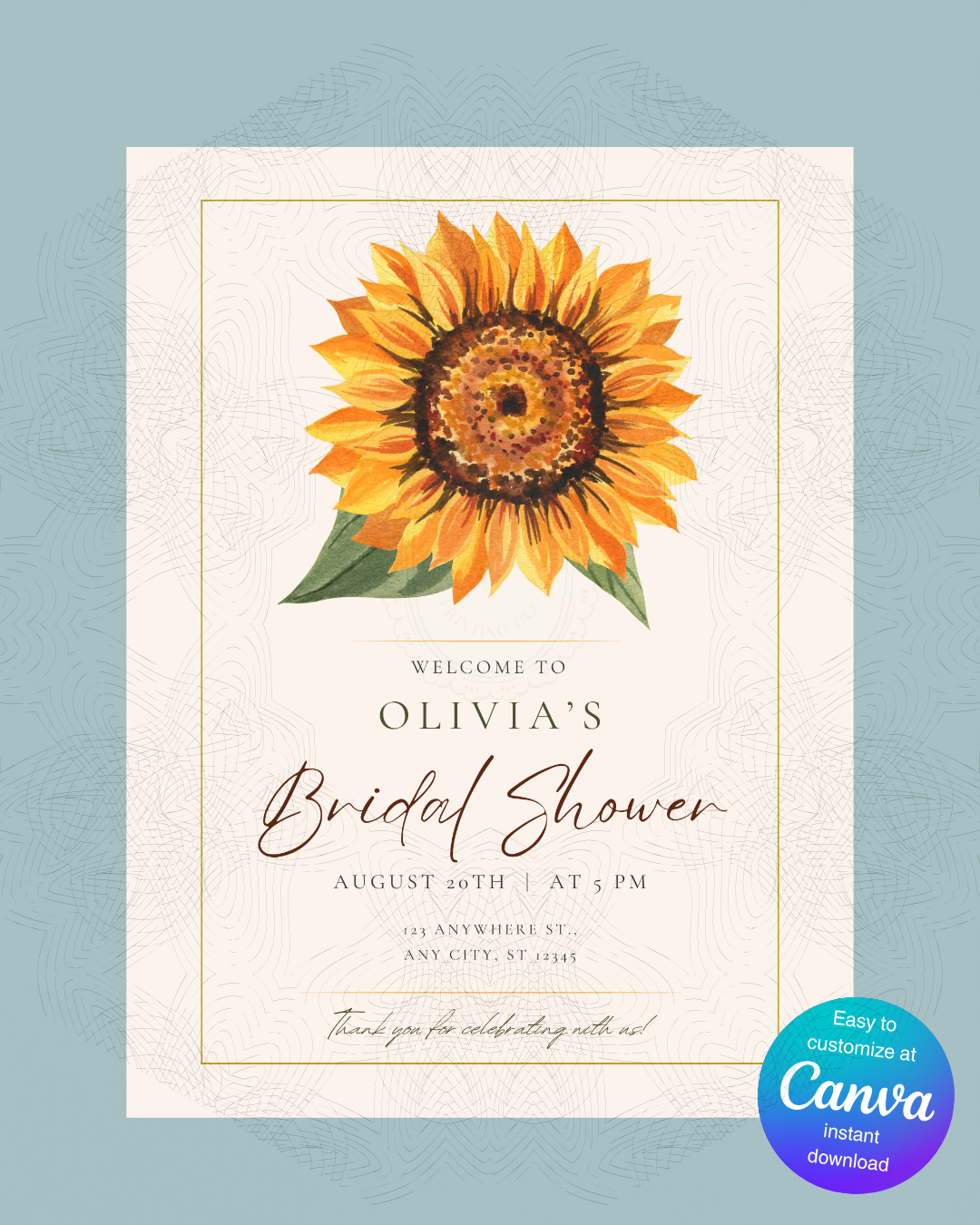 Sunflower Bridal Shower Welcome Sign | Editable Canva Template | Digital Download