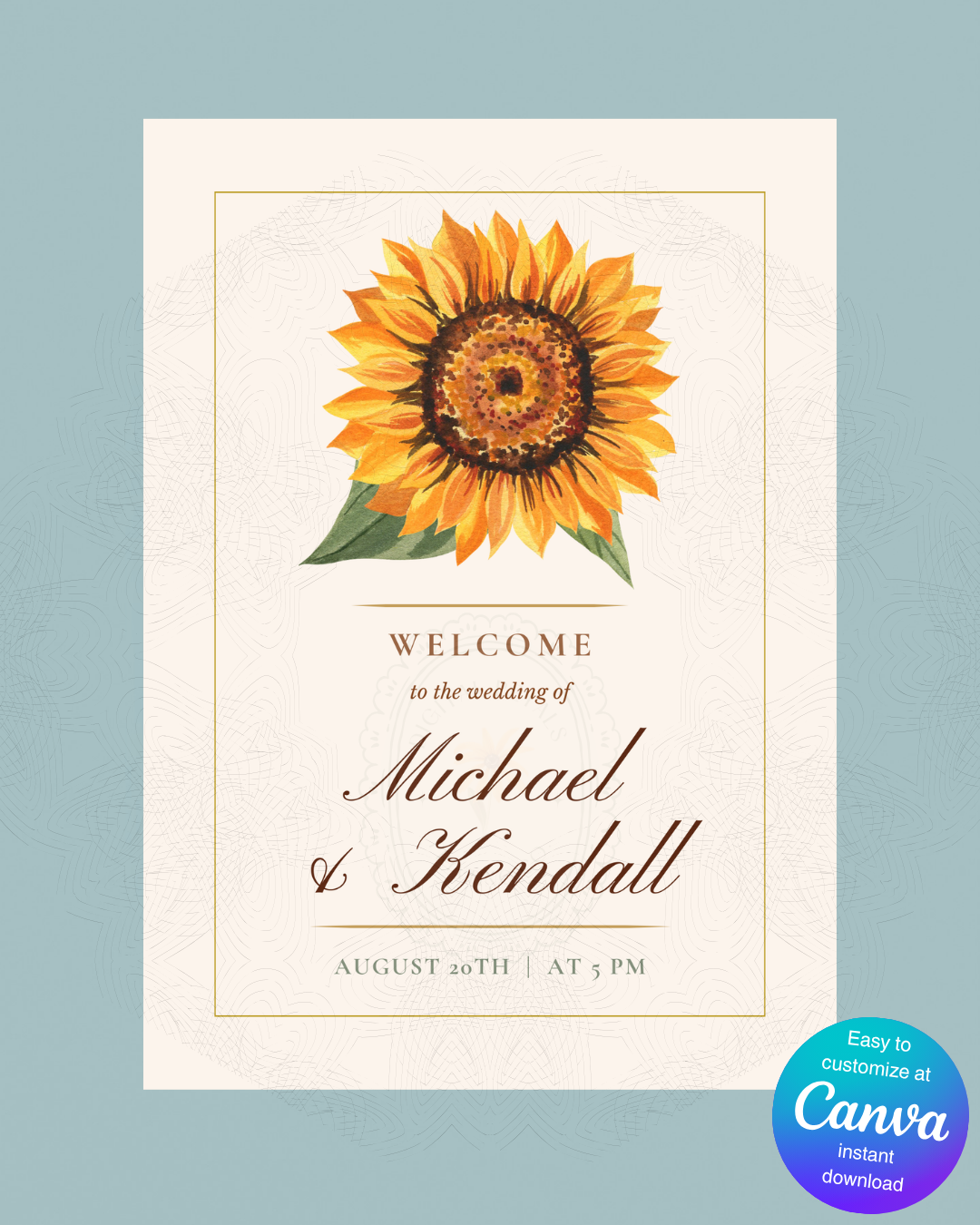 Sunflower Wedding Welcome Sign | Editable Canva Template | Instant Digital Download