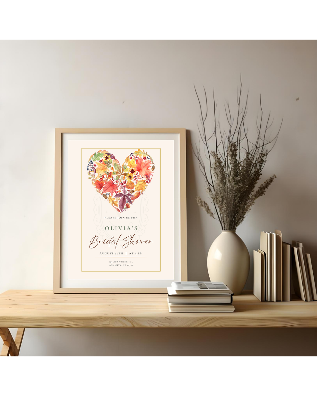 Fall Heart Bridal Shower Invitation — Editable Digital Download Template