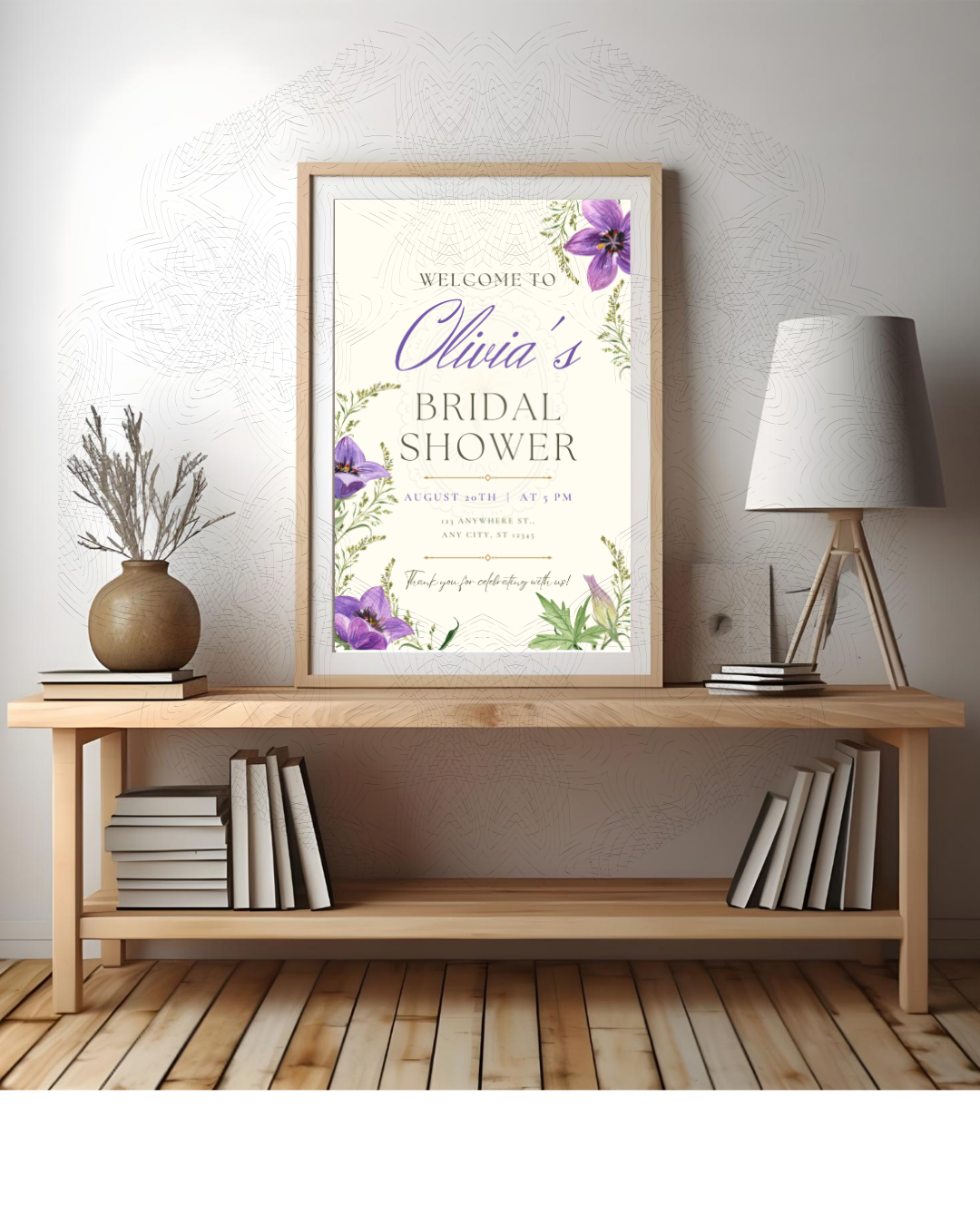 Violet Wildflower Bridal Shower Welcome Sign | Editable Canva Template | Digital Download