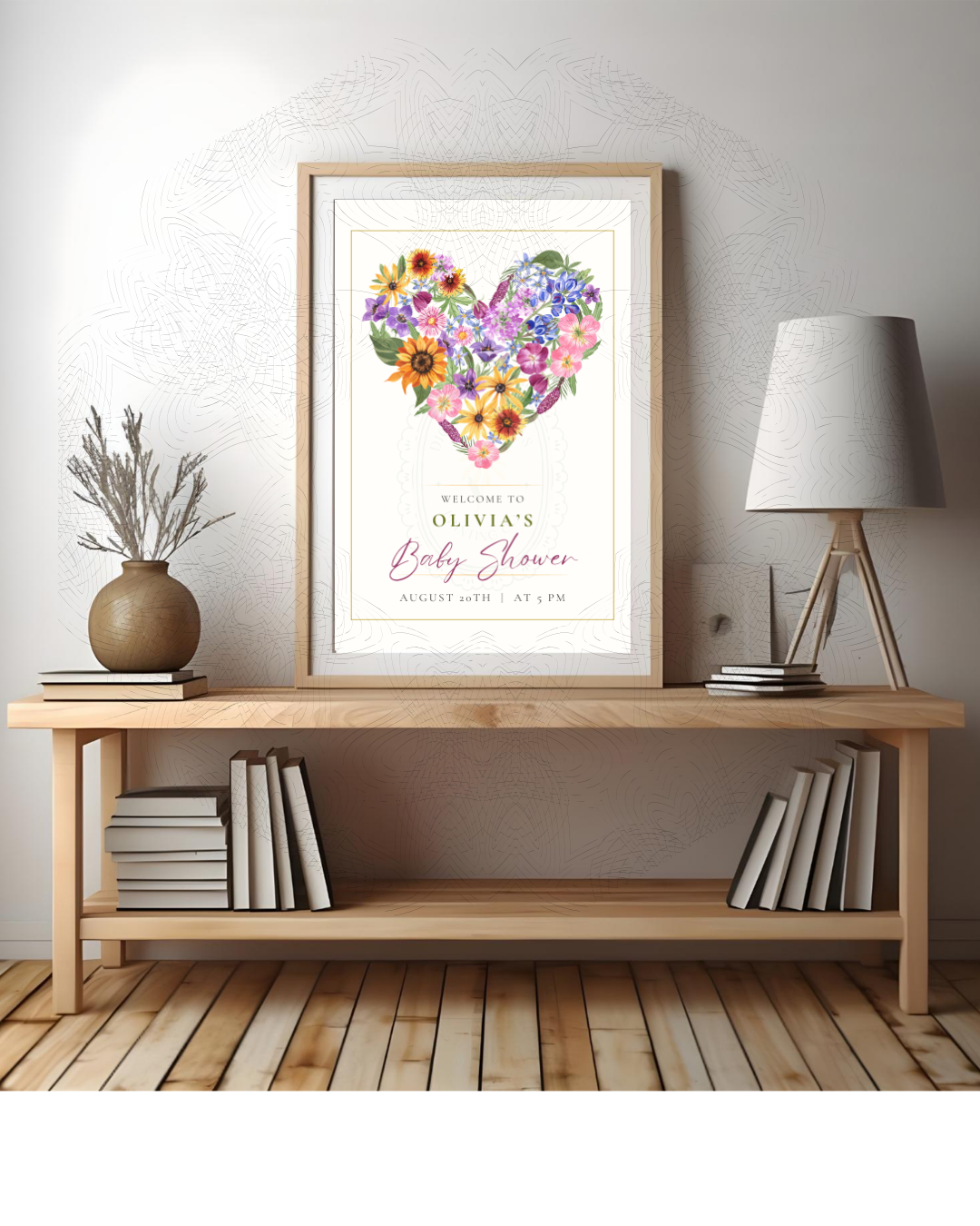 Wildflower Heart Baby Shower Welcome Sign | Editable Canva Template | Instant Digital Download