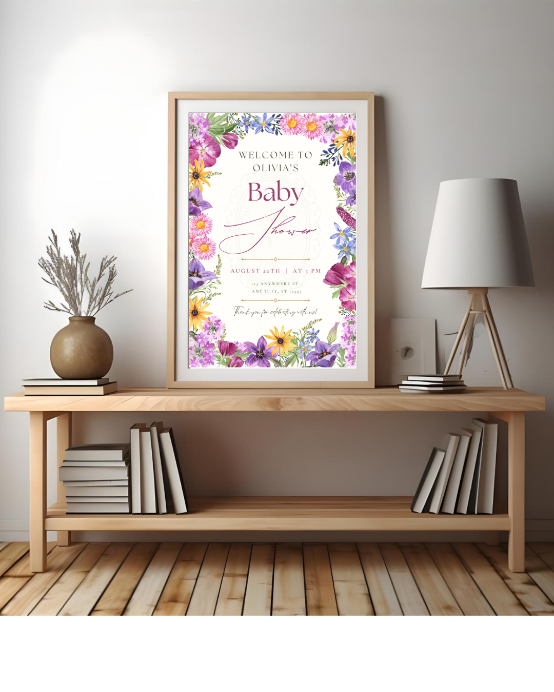 Wildflower Border Baby Shower Welcome Sign | Editable Canva Template | Digital Download