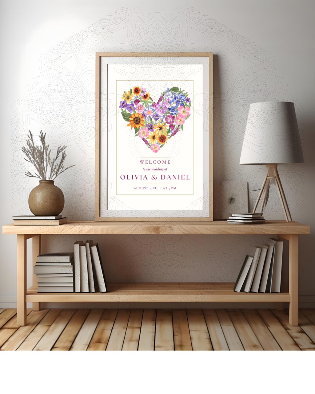 Wildflower Heart Bridal Shower Welcome Sign | Editable Canva Template | Digital Download