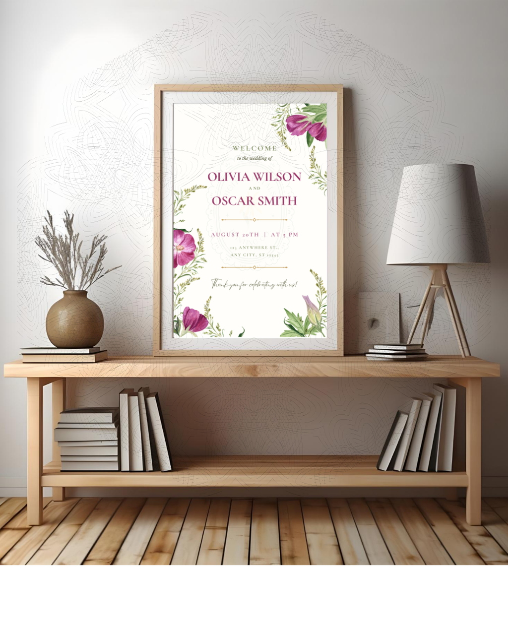 Purple Wildflower Wedding Welcome Sign | Editable Canva Template | Digital Download