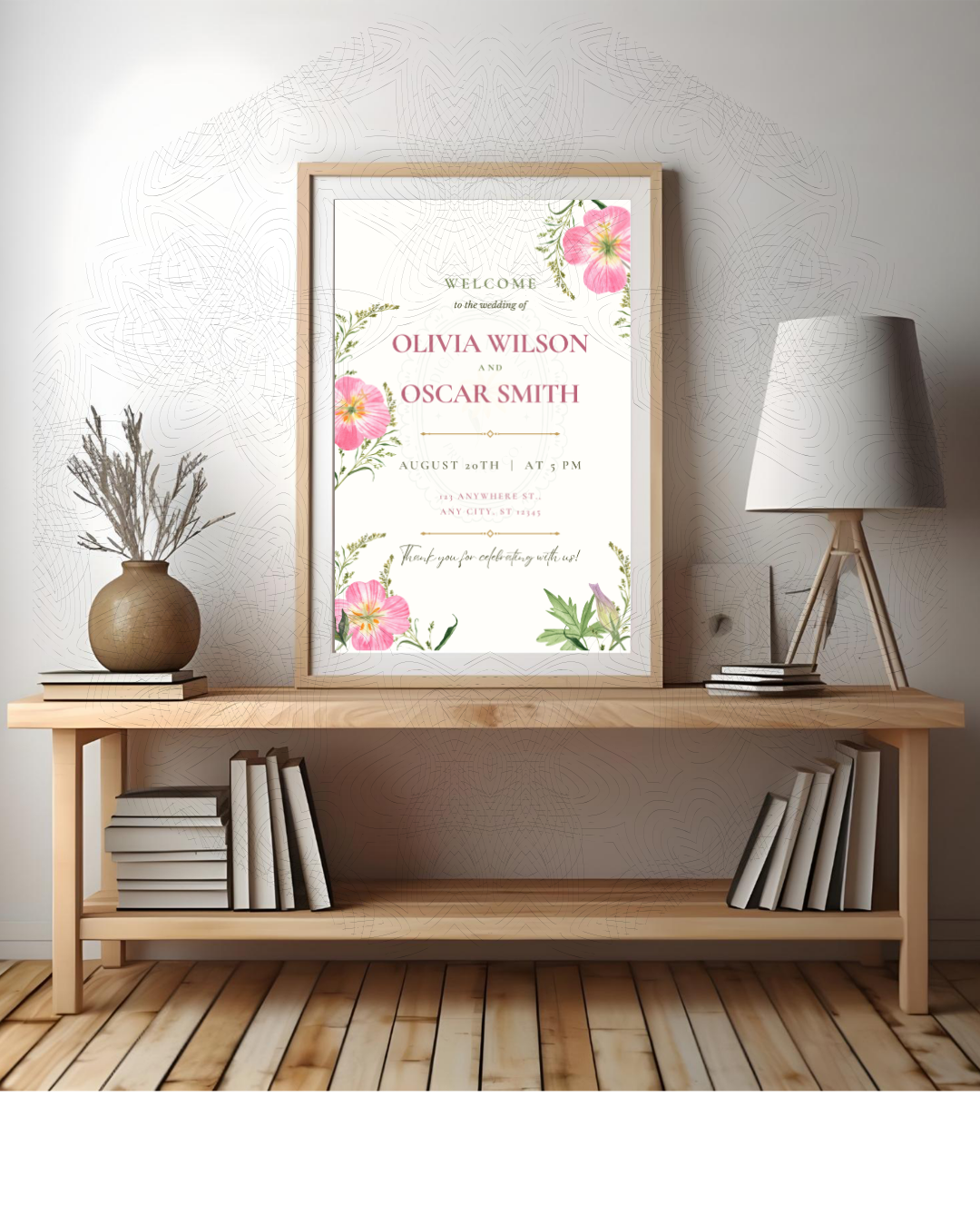 Pink Wildflower Wedding Welcome Sign | Editable Canva Template | Digital Download