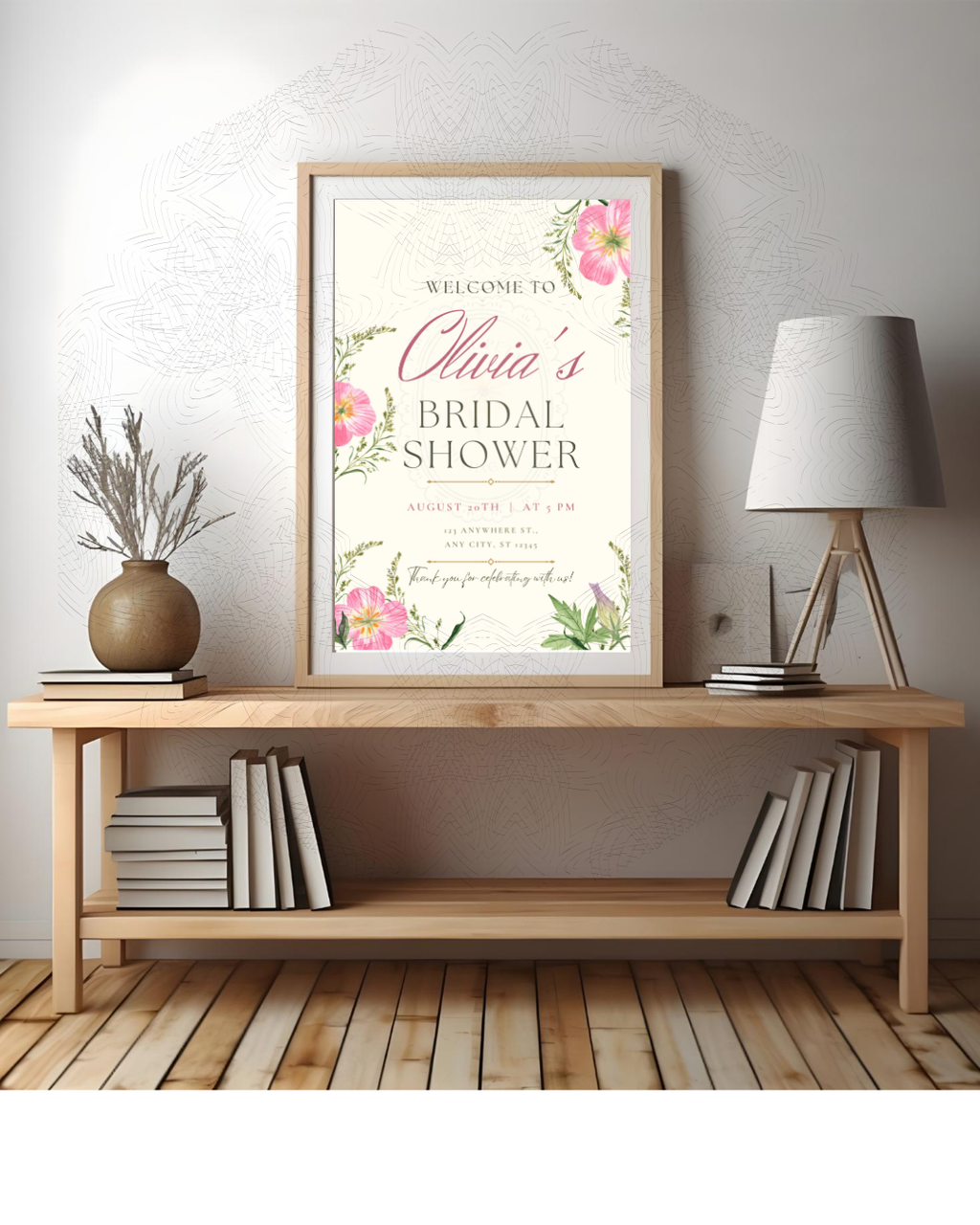 Pink Wildflower Bridal Shower Welcome Sign | Editable Canva Template | Digital Download