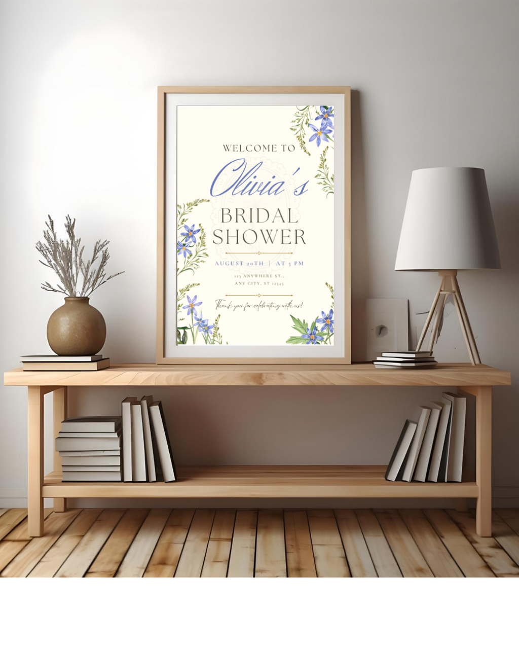 Blue Wildflower Bridal Shower Welcome Sign | Editable Canva Template | Digital Download