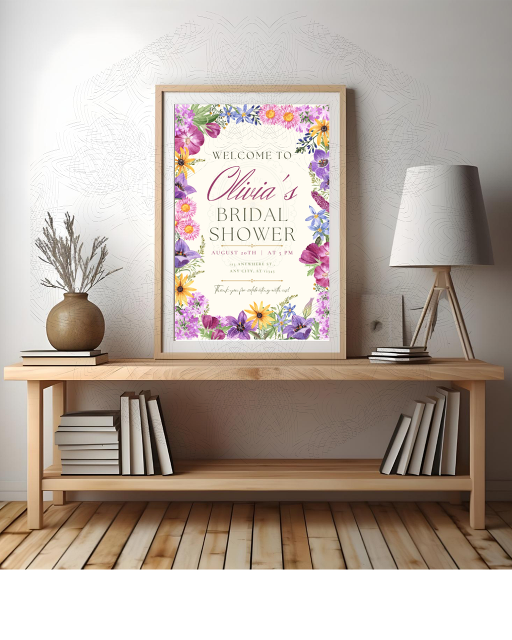 Wildflower Border Bridal Shower Welcome Sign | Editable Canva Template | Digital Download