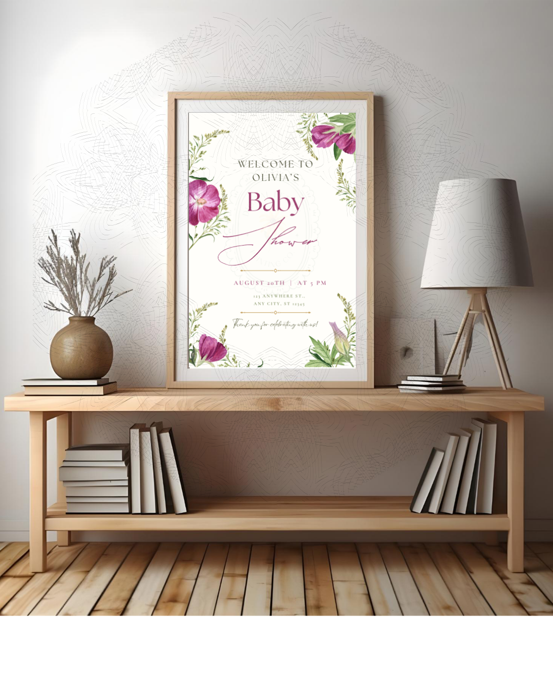 Purple Wildflower Baby Shower Welcome Sign | Editable Canva Template | Digital Download