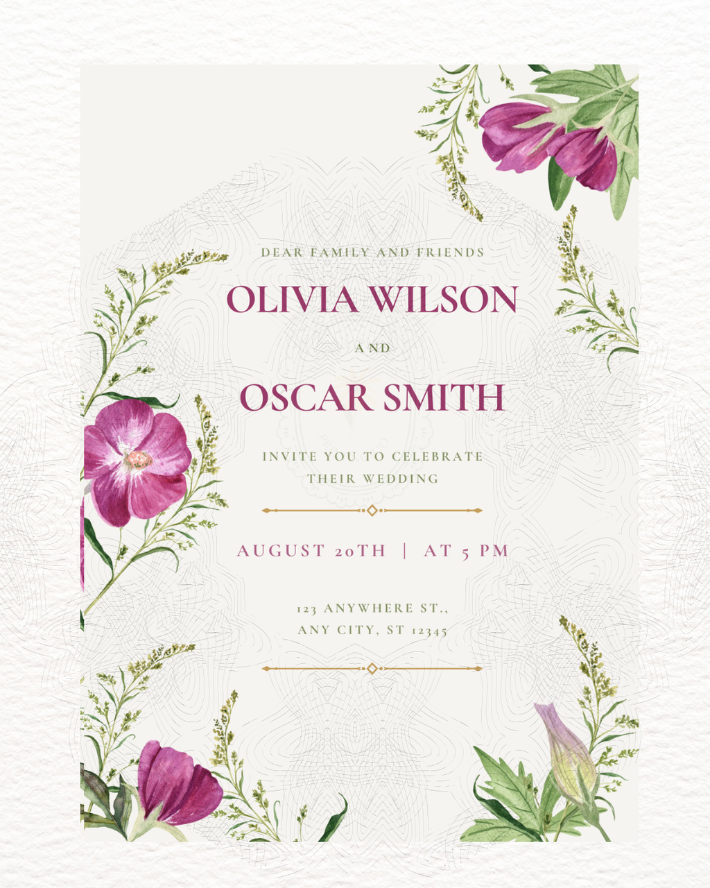 Purple Wildflower Wedding Invitation | Minimalist Printable Invite | Digital Download