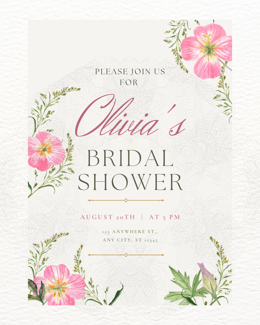 Pink Wildflower Bridal Shower Invitation | Minimalist Printable Invite | Digital Download