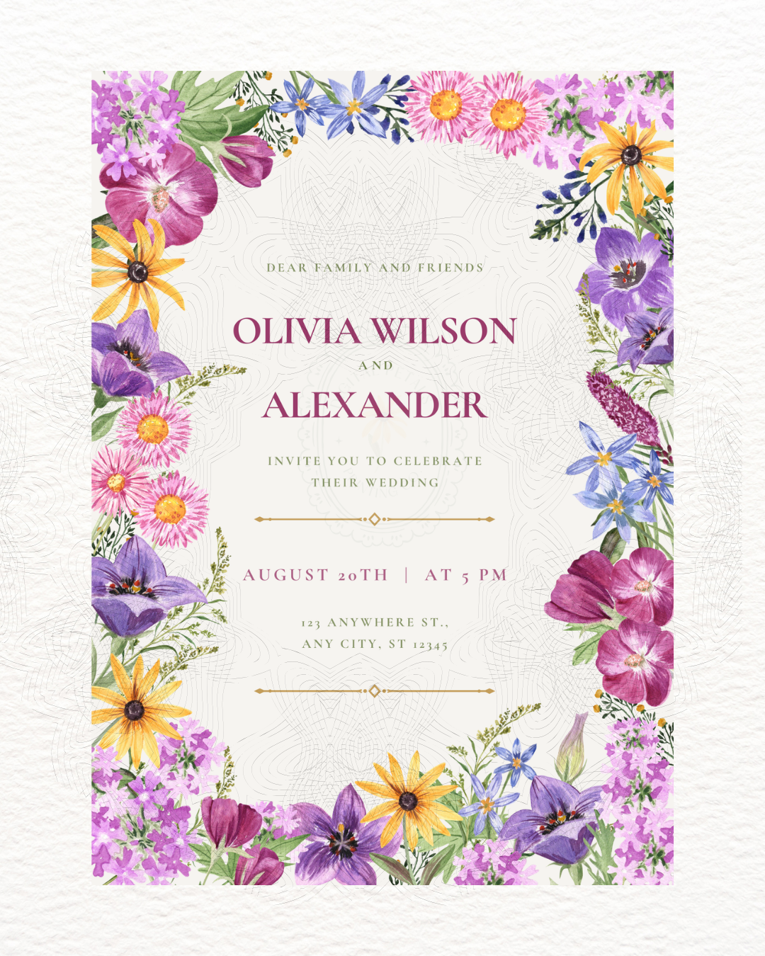 Wildflower Border Wedding Invitation | Printable Botanical Invite | Digital Download