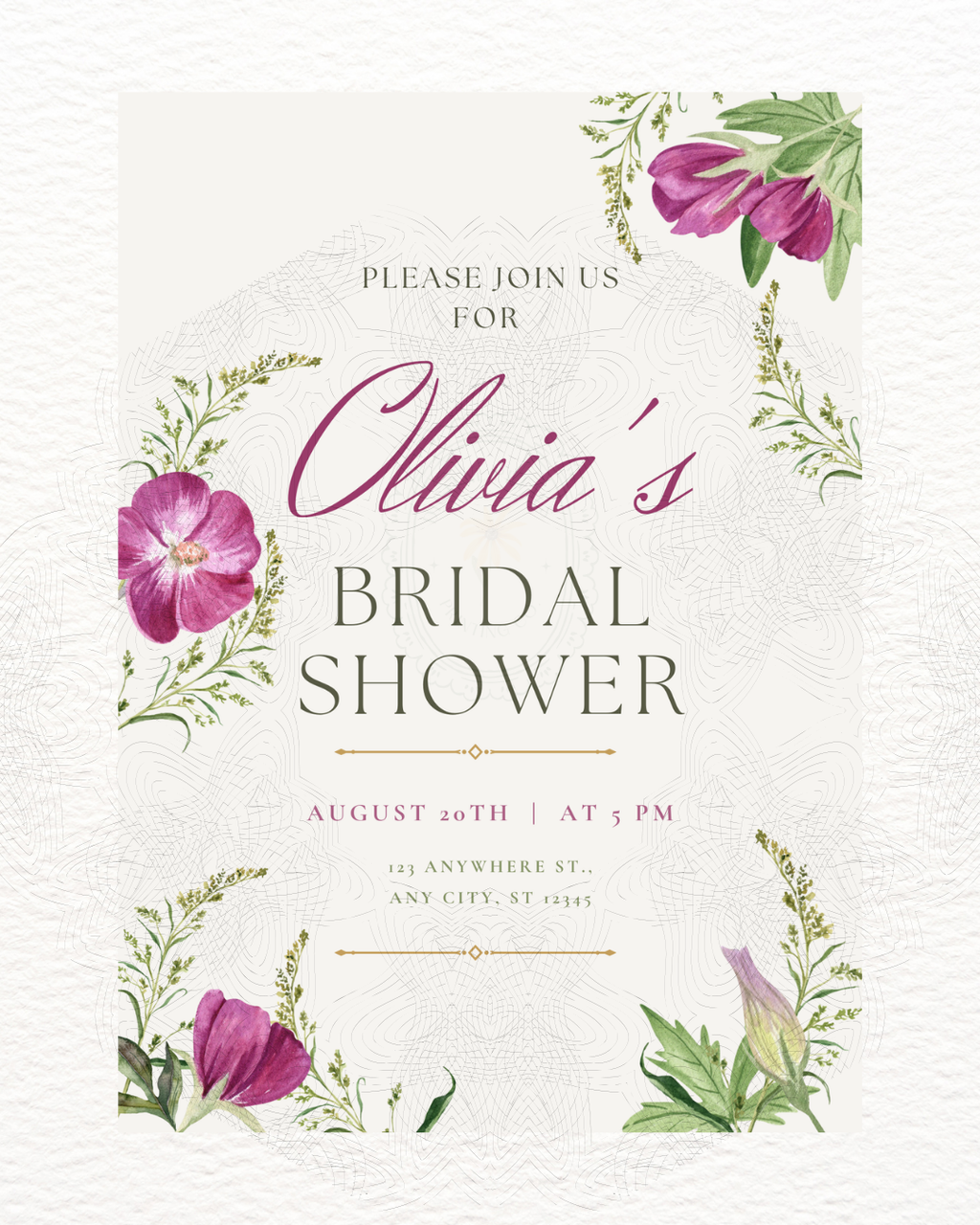 Purple Wildflower Bridal Shower Invitation | Minimalist Printable Invite | Digital Download