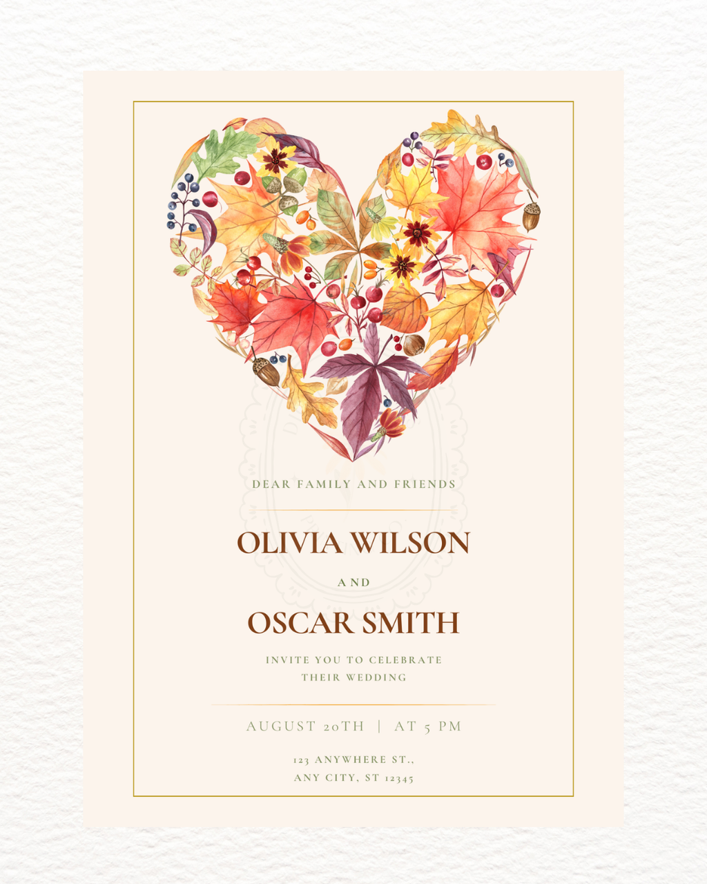 Fall Heart Wedding Invitation — Editable Digital Download Template