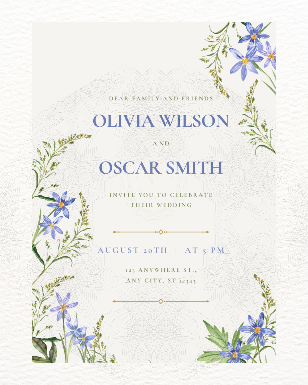 Blue Wildflower Wedding Invitation | Minimalist Printable Invite | Digital Download