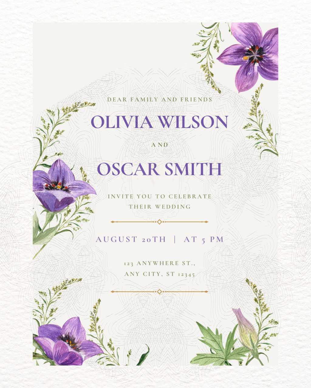 Violet Wildflower Wedding Invitation | Minimalist Printable Invite | Digital Download