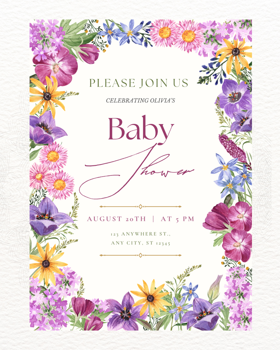Wildflower Baby Shower Invitation | Printable Floral Invite | Digital Download