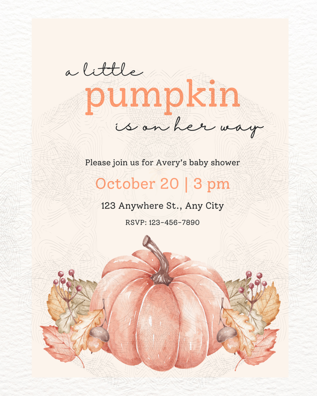 Fall Pumpkin Baby Shower Invitation | Printable Invite | Digital Download