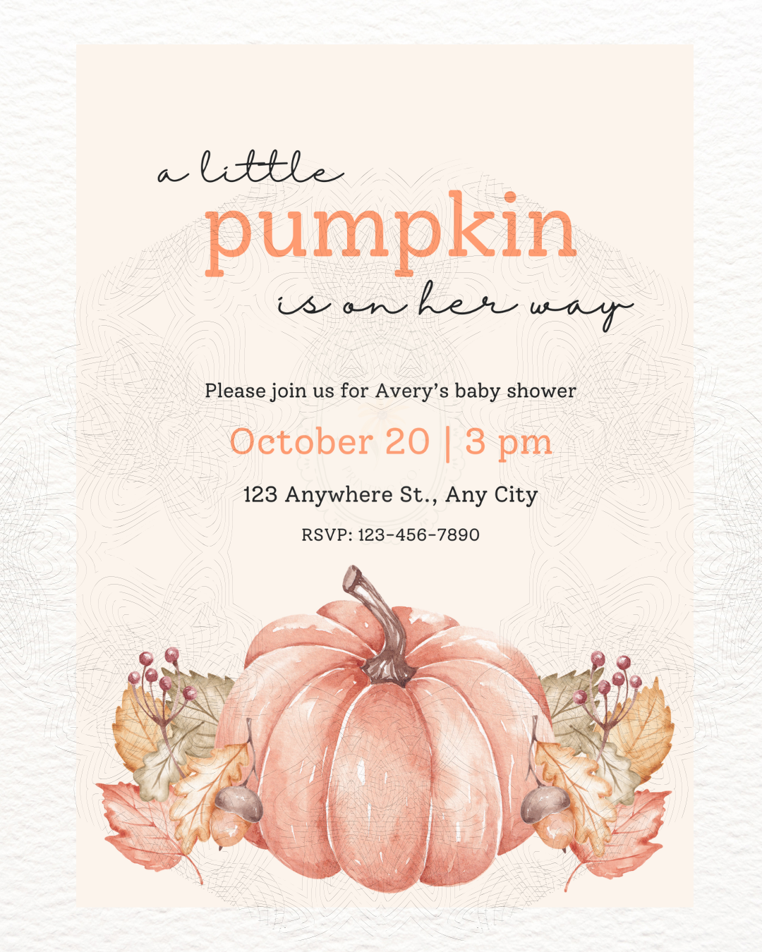 Fall Pumpkin Baby Shower Invitation | Printable Invite | Digital Download