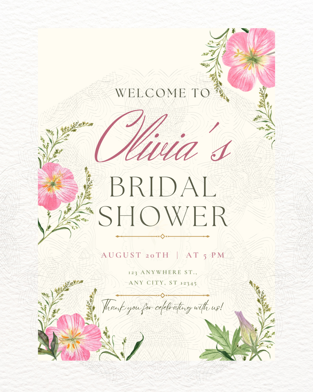 Pink Wildflower Bridal Shower Welcome Sign | Editable Canva Template | Digital Download