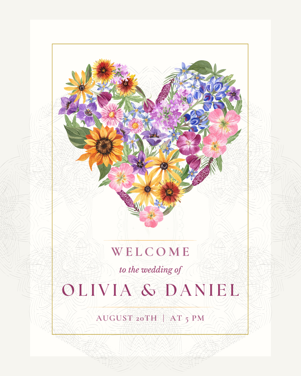 Wildflower Heart Wedding Welcome Sign | Editable Canva Template | Instant Digital Download