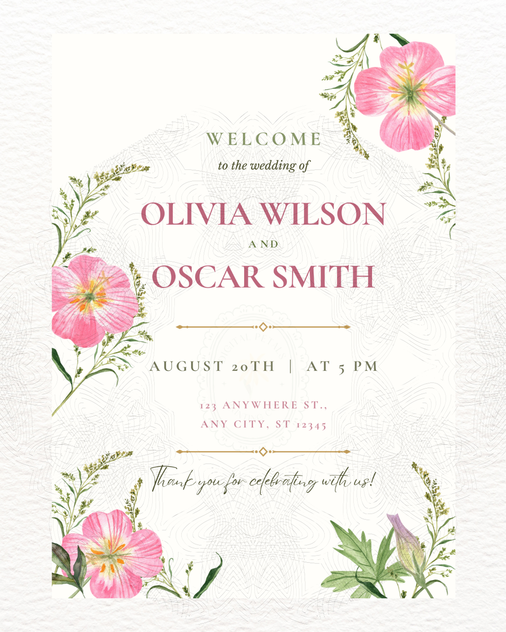 Pink Wildflower Wedding Welcome Sign | Editable Canva Template | Digital Download