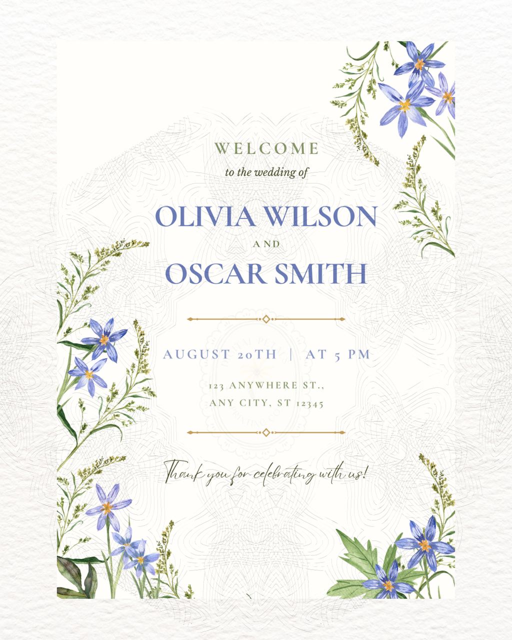 Blue Wildflower Wedding Welcome Sign | Editable Canva Template | Digital Download