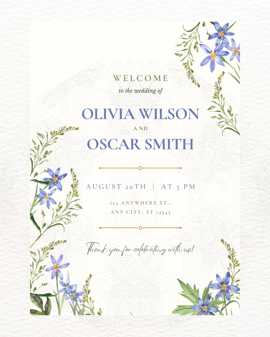 Blue Wildflower Wedding Welcome Sign | Editable Canva Template | Digital Download