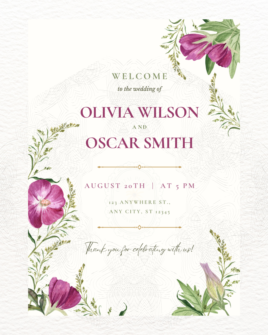 Purple Wildflower Wedding Welcome Sign | Editable Canva Template | Digital Download