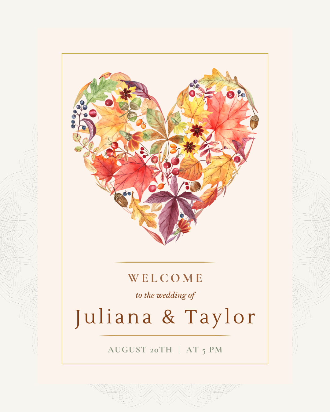 Fall Heart Wedding Welcome Sign | Editable Canva Template | Instant Digital Download